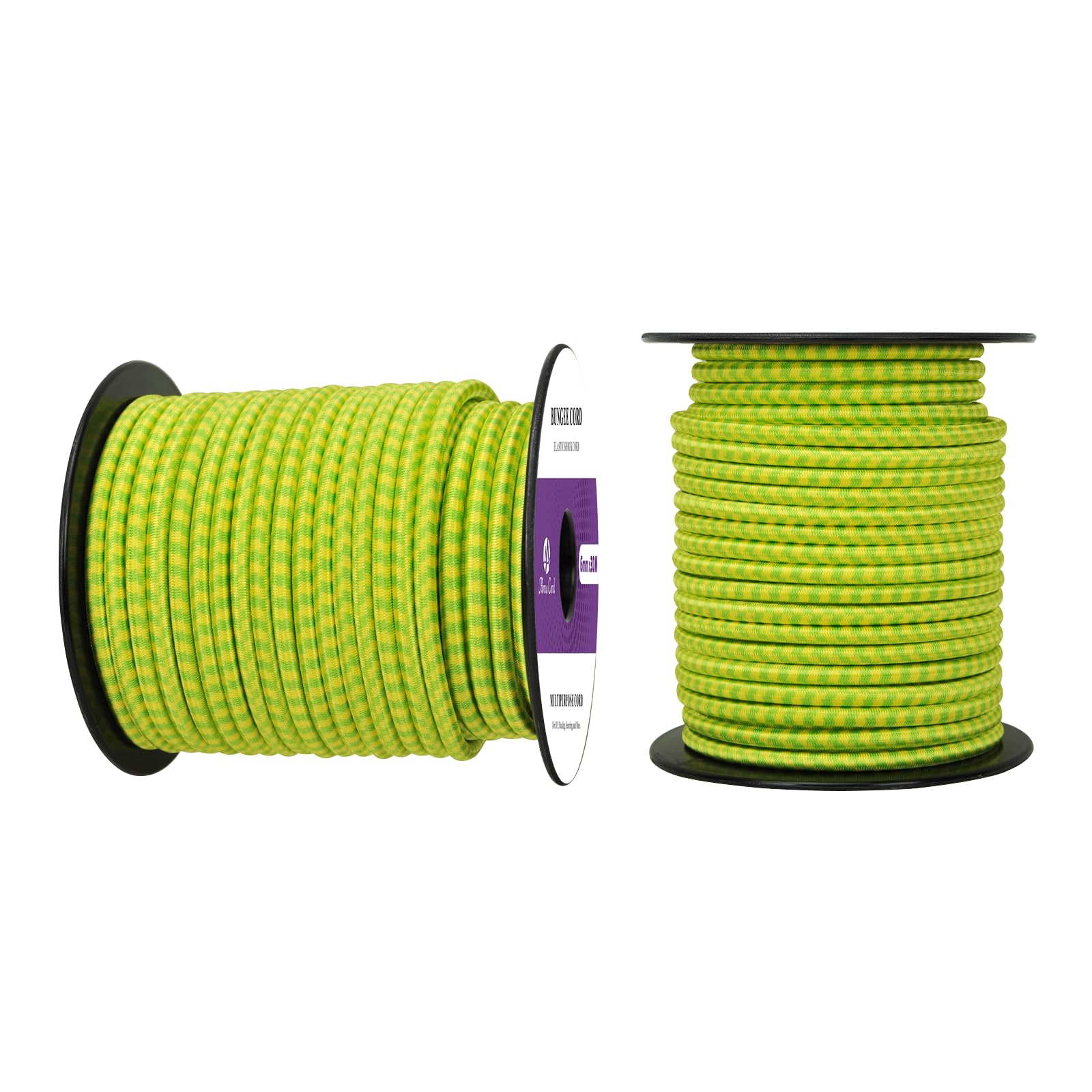 Abma Cord Bungee Cord 6mm 20M Elastic Shock Cord 100% Stretch Elastic Bungee Rope for Tarpaulin, Trailer, Backpack, Tent Pole, Kayak - Neon Green&Yellow