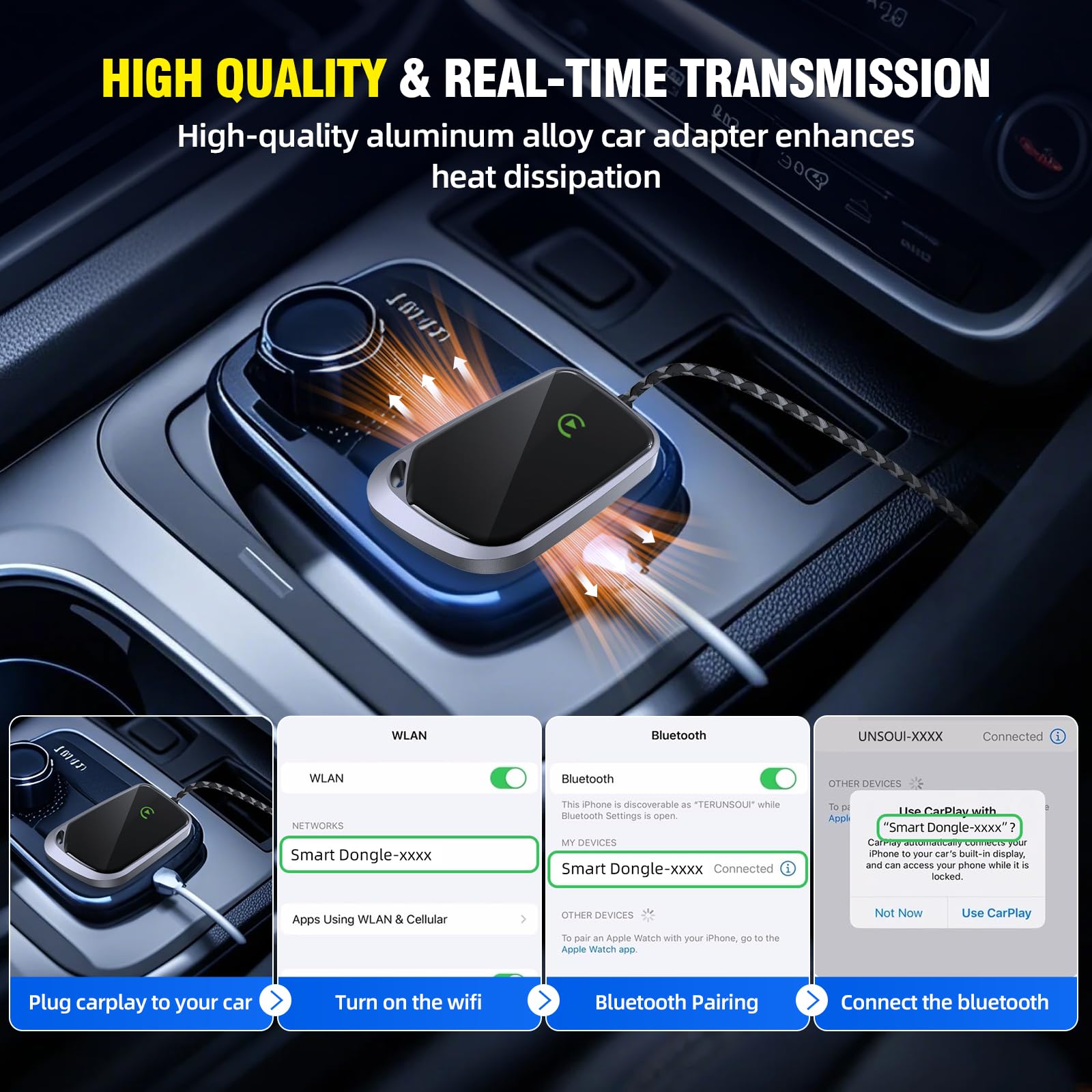 Wireless CarPlay Adapter, 2025 Upgraded Plug & Play Convert Wired to Wireless for iPhone, Low Latency Car Play Adapter Wired CarPlay to Wireless, Mini Car Play Dongle for iOS 10+(Black Gray)