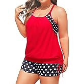 Holipick Plus Size Tankini Swimsuits for Women Two Piece Tummy Control Bathing Suit Blouson Tankini Top with Shorts