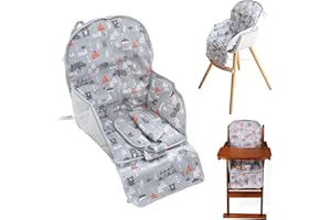 KOCPUDU High Chair Pad, High Chair Cushion, Cute Pattern, Comfortable Seat Belt Design, Soft and Comfortable Seat Cushion Breathable Pad, Baby Sits More Safe and Comfort(Gray Animal Pattern)