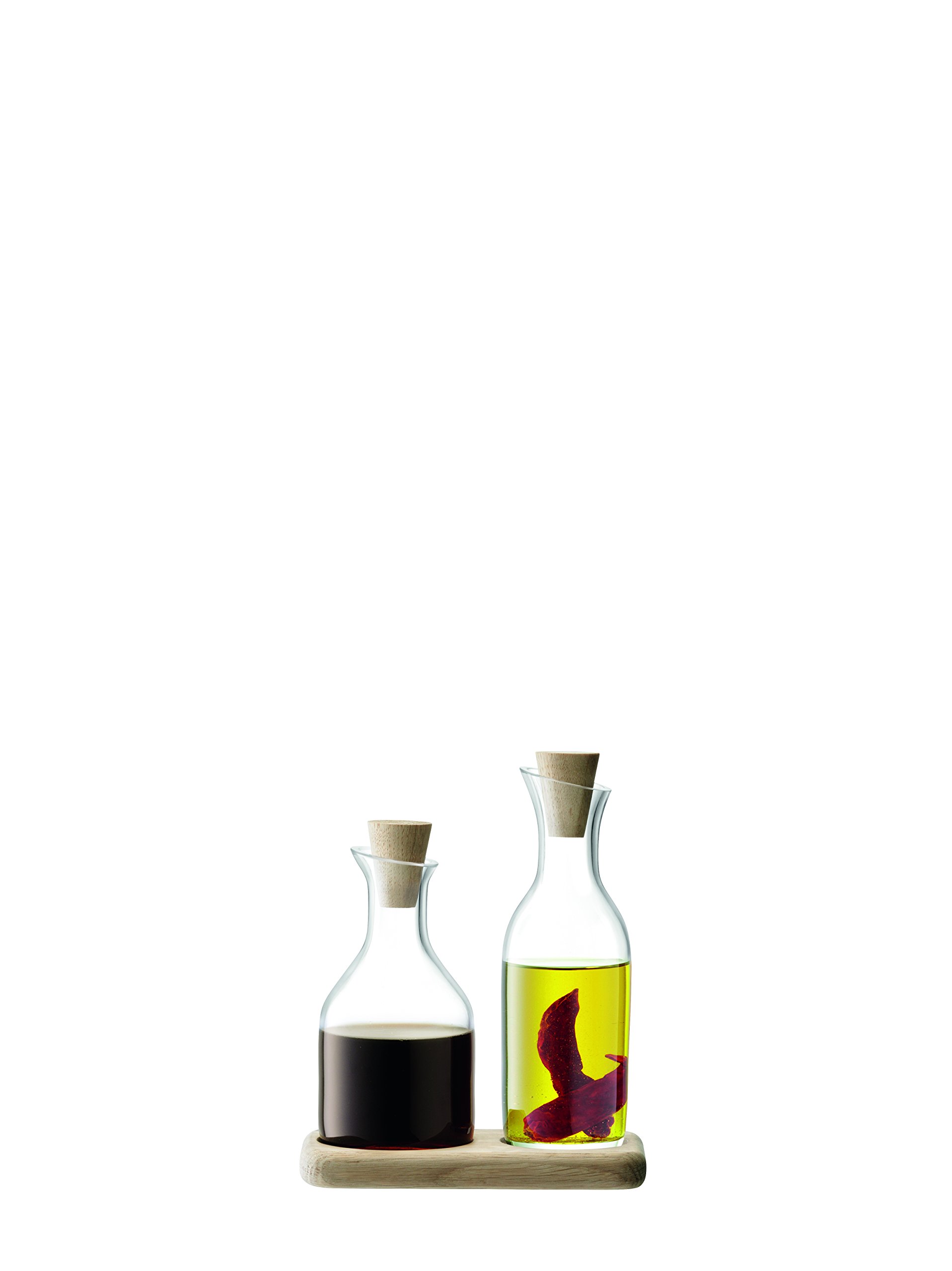 LSA International Serve Oil & Vinegar Set & Oak Base L15cm Clear| 1 Unit | Mouthblown & Handmade Glass | Hand Planed Wood | SZ46