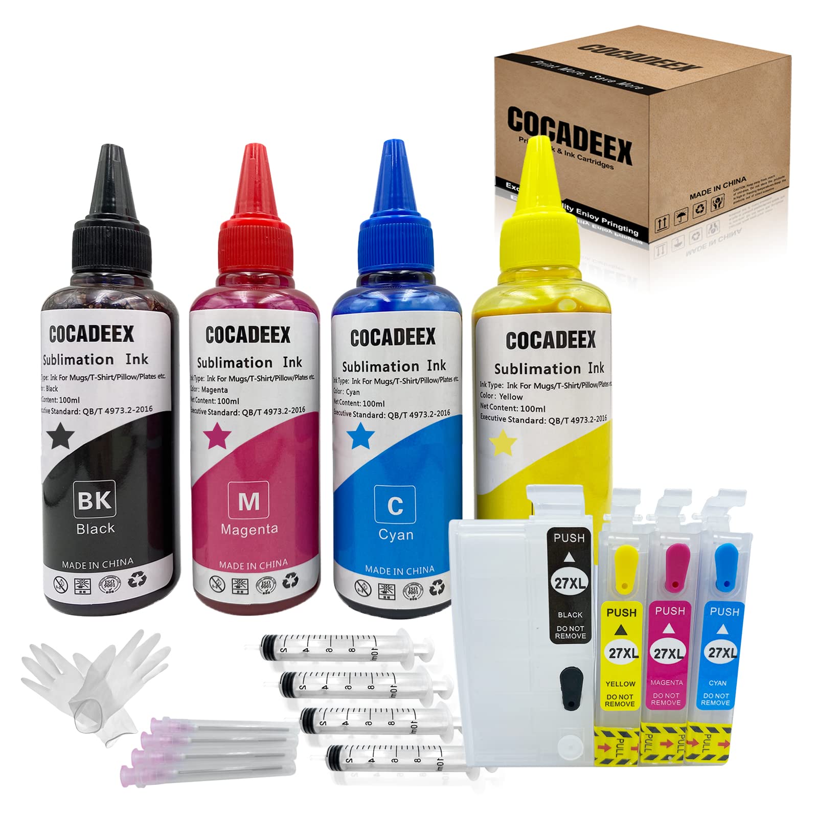 COCADEEX 27XL Sublimation Ink Refill Kits Compatible with WorkForce WF-3640 WF-7110 WF-7610 WF-7620 WF-7720 WF-7715 WF-7710 WF-7210 Printer,for Mugs,Polyester Shirts,Pillow,Plates,etc