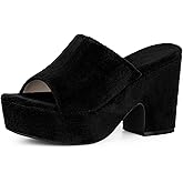 Allegra K Women's Open Toe Platform Slides Chunky Heels Sandals