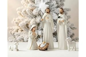 VioraWhite 6 Pack Nativity Set with Stable Sculpted Hand-Painted Figures 6'' Scene Nativity Sets & Figures with Accessories for Indoor Holiday Decor Xmas Home Fireplace Centerpieces