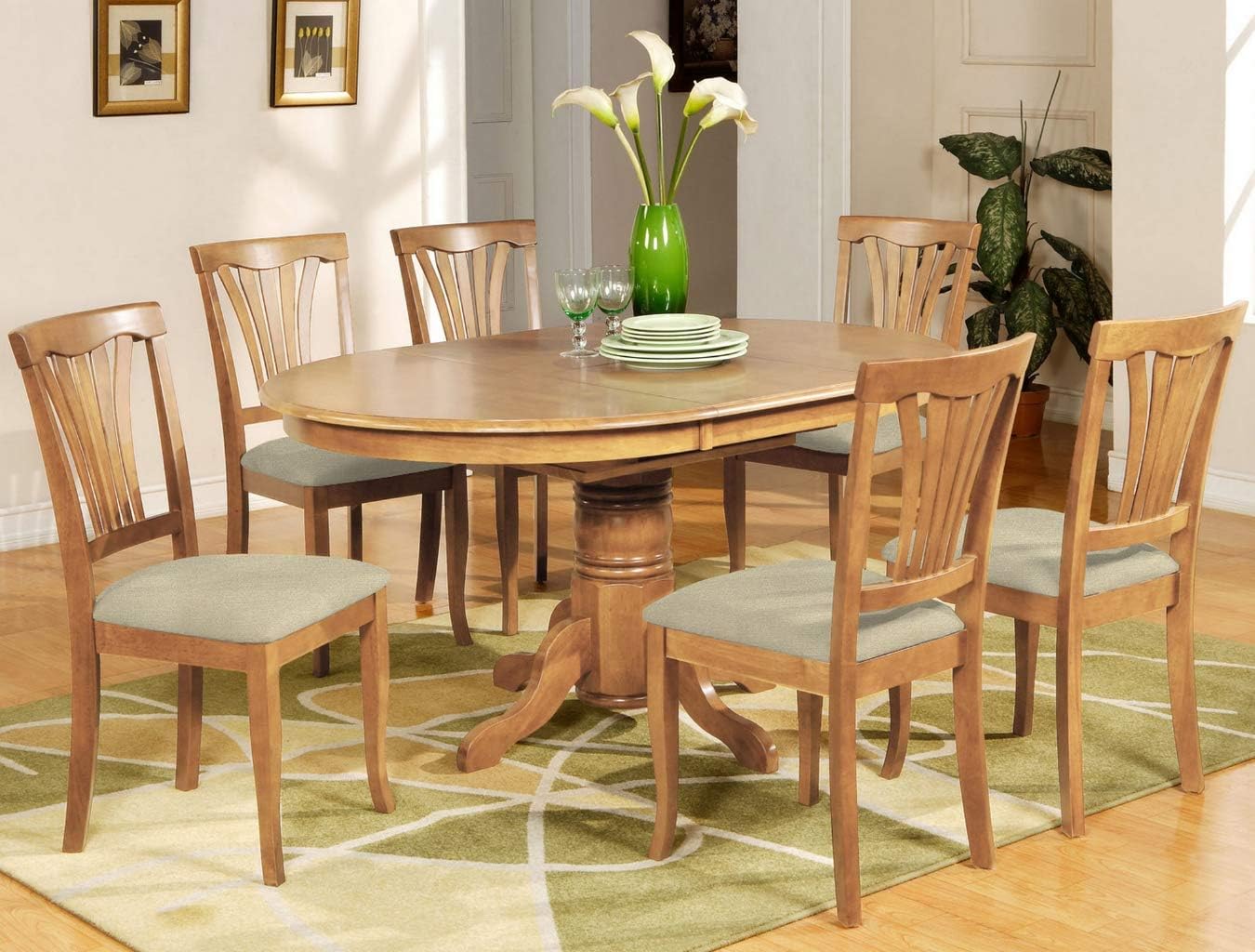 Amazon Com East West Furniture Avon7 Oak C Mid Century Dining Table Set 6 Excellent Chairs For Dining Room A Wonderful Round Dining Table Linen Fabric Seat And Oak Finnish Butterfly Leaf Round Dining Table