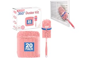 20 Count Pink Duster Refills Compatible with Swiffer Handle, 360° Multi-Surface Duster Refills with 1 Handle, 5X Microfibers 