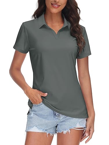TACVASEN Women's Polo Shirts Dry Fit Sun Protection Shirt V-Neck