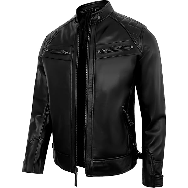 Mens Fitted Vintage Shirt Style Retro Leather Jacket Black Casual
