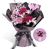 Rosaura Preserved Flowers Bouquets, Natural Real Roses for Delivery Prime, Forever Rose Bouquets Valentine's Day, Mother's Day, Christmas, Birthday Gifts-Dark Purple (with vase)