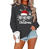 YHHR Christmas Sweatshirts for Women Merry Christmas Holiday Sweater Funny Santa Graphic Xmas Long Sleeve Shirts