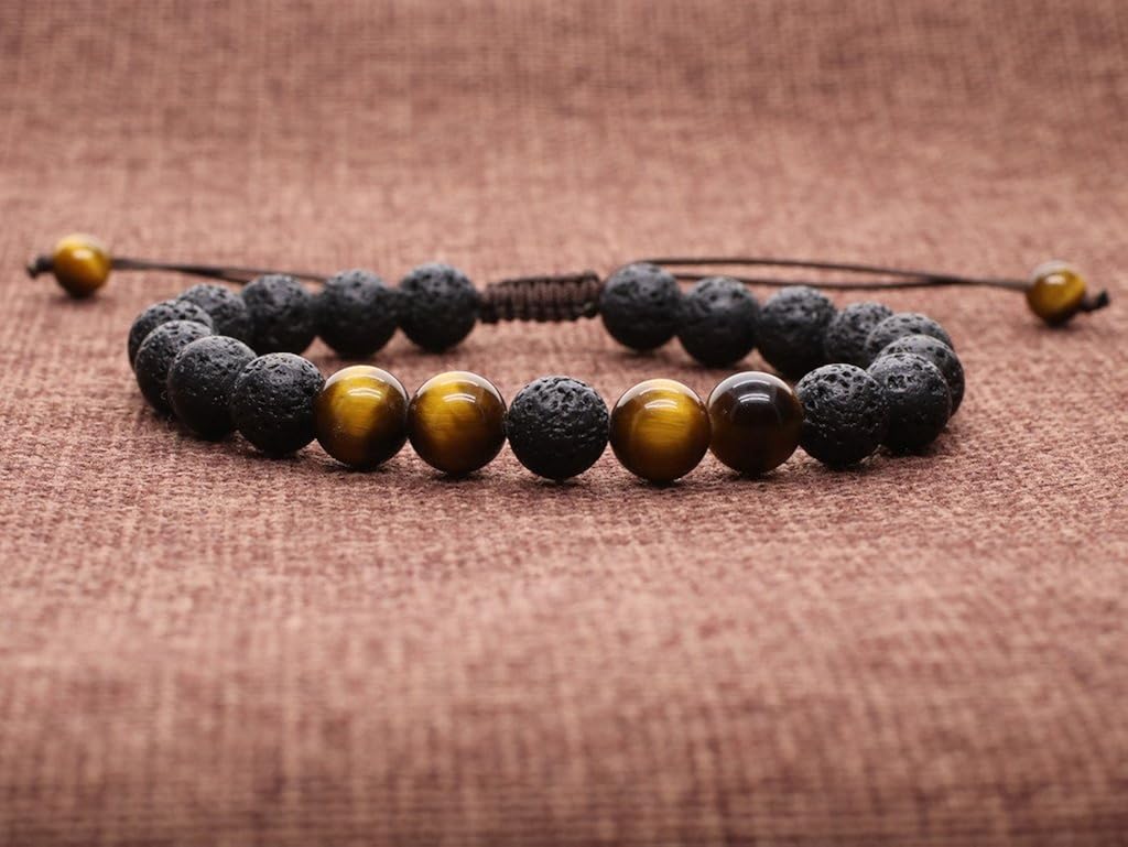 COAI Lava Stone Beaded Bracelet for Men Women Tiger Eye Bracelet, Adjustable (5.9-7.5 inches) - Image 4