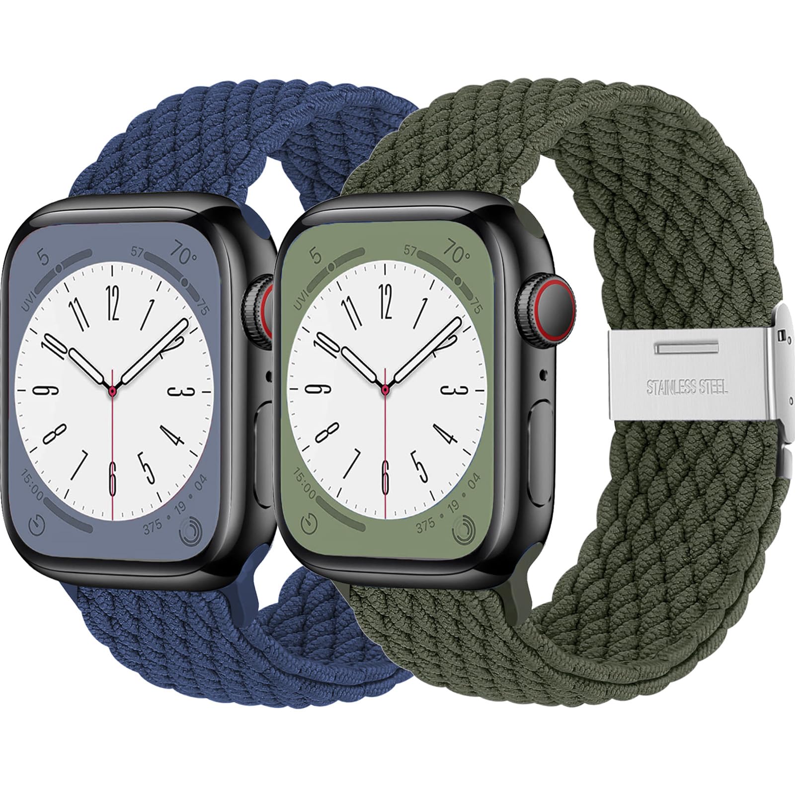 2Pcs Stretchy Braided strap For Apple Watch Straps 44mm 40mm 45mm 40mm 49mm 42mm 46mm 38mm Women Men,Sport Elastic Solo Loop Bracelet Band for iWatch Series 10 9 8 7 6 5 4 3 2 1 Se Ultra