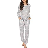 Ekouaer Womens Jogger Pajama Sets Long Sleeve Sleepwear Round Neck Nightwear Soft Pjs Lounge Sets with Pockets
