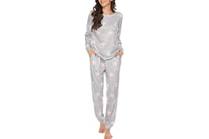Ekouaer Womens Jogger Pajama Sets Long Sleeve Sleepwear Round Neck Nightwear Soft Pjs Lounge Sets with Pockets
