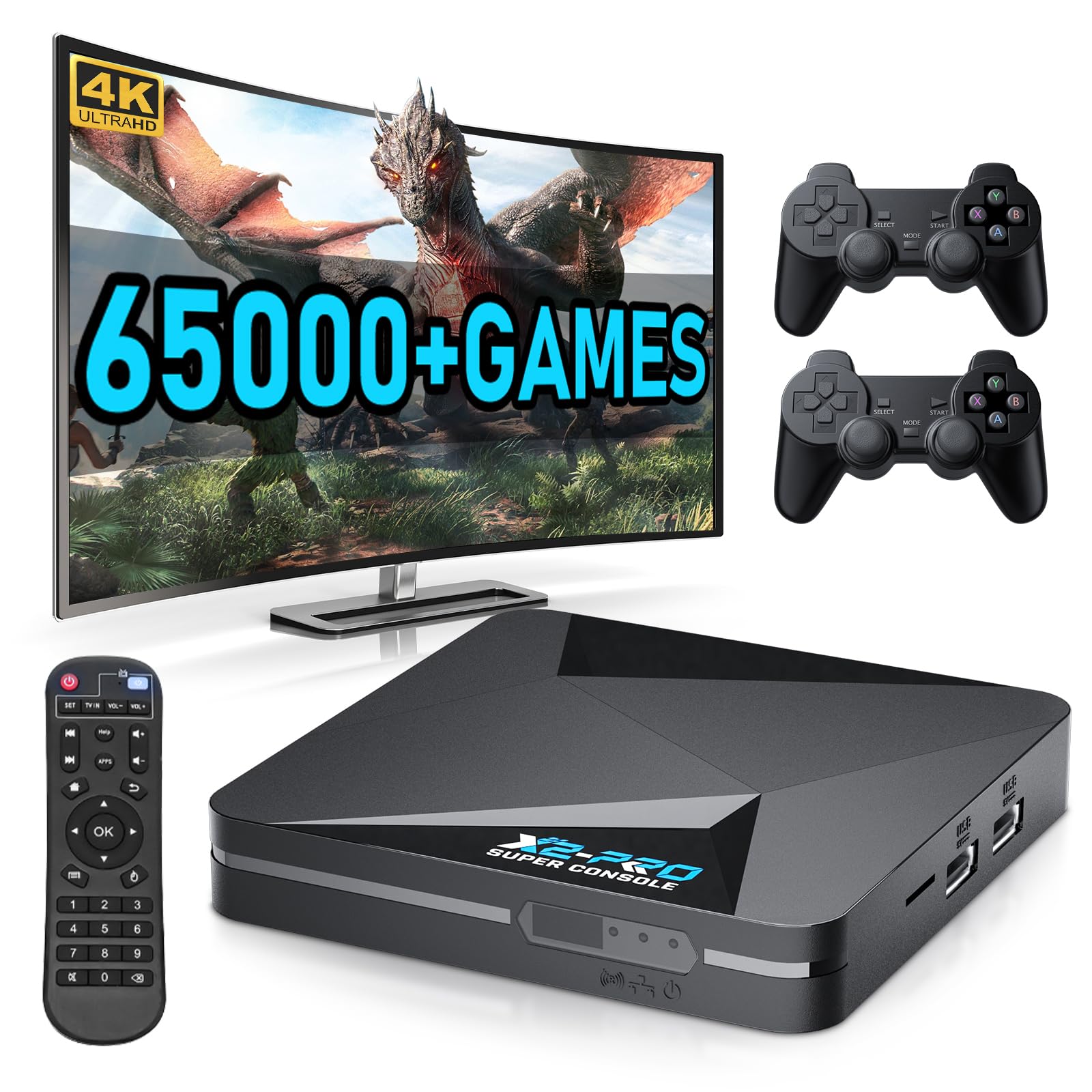 Photo 1 of Kinhank Retro Game Console Super Console X2 Pro Built-in 65000+ Games, Video Game Console Android 9.0/CoreE/Emuelec 4.6 3 System In One, S905X2 Chip, 4K UHD Output,2.4G/5G, BT 5.0