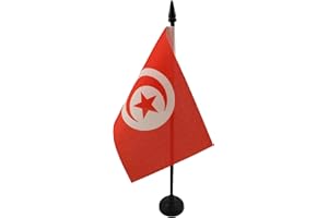 AZ FLAG - Tunisia Table Flag 15x10 Cm - Tunisian Office Flag 100% Polyester 4'' x 6'' - Mini Desk Flag with 25 Cm Pole and Bl