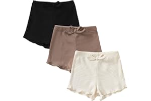 SOBOWO Toddler Girl Shorts Ribbed 3 Pack Baby Girls Solid Soft Elastic Waist Casual Playing Beach Shorts Summer Short Pants