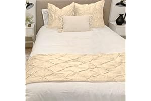 KBC Linen Bed Runner - 100% Cotton, 800 Thread Count, Pinch Pleated, Solid, Easy Care Decorative Scarf, California King Size (108"X20") Ivory