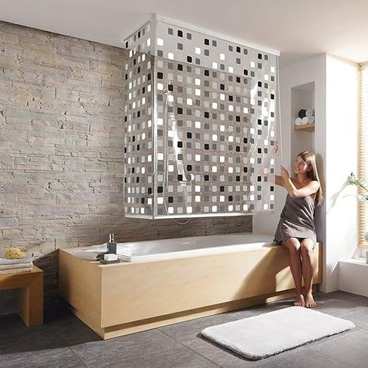 Kleine Wolke Eckduschrollo Duschrollo inkl. passenden Leerkassetten - 132 + 56 x 240cm - Design 'Mosaik Grau'