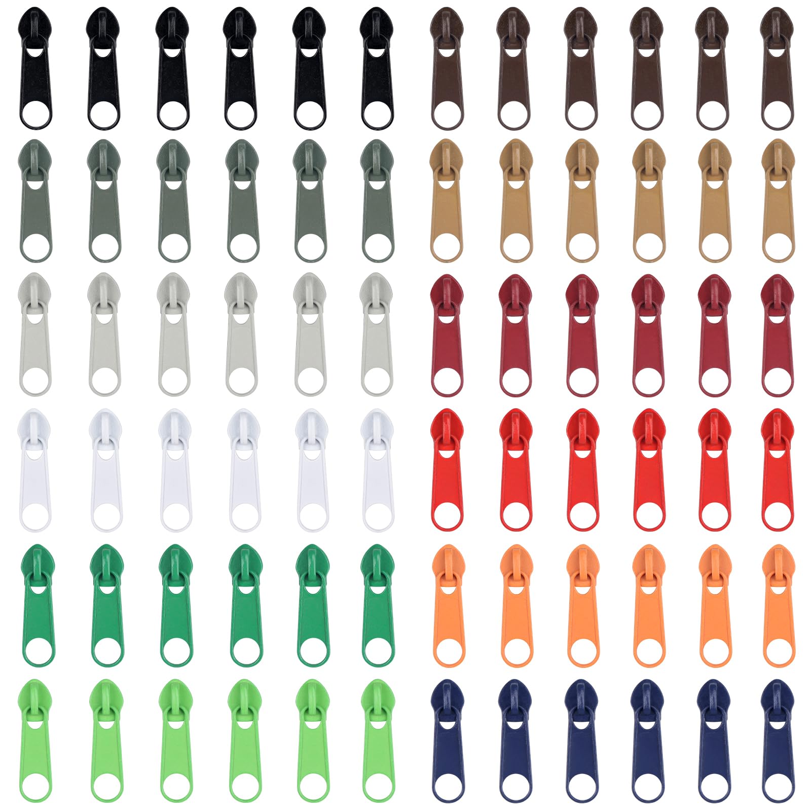 DOITEM 72Pcs Zipper Repair Kit - 12 Colors, 5# Zipper Pulls, Rescue Kit for Clothing, Jackets, Purses, Luggage, Backpacks — image 1