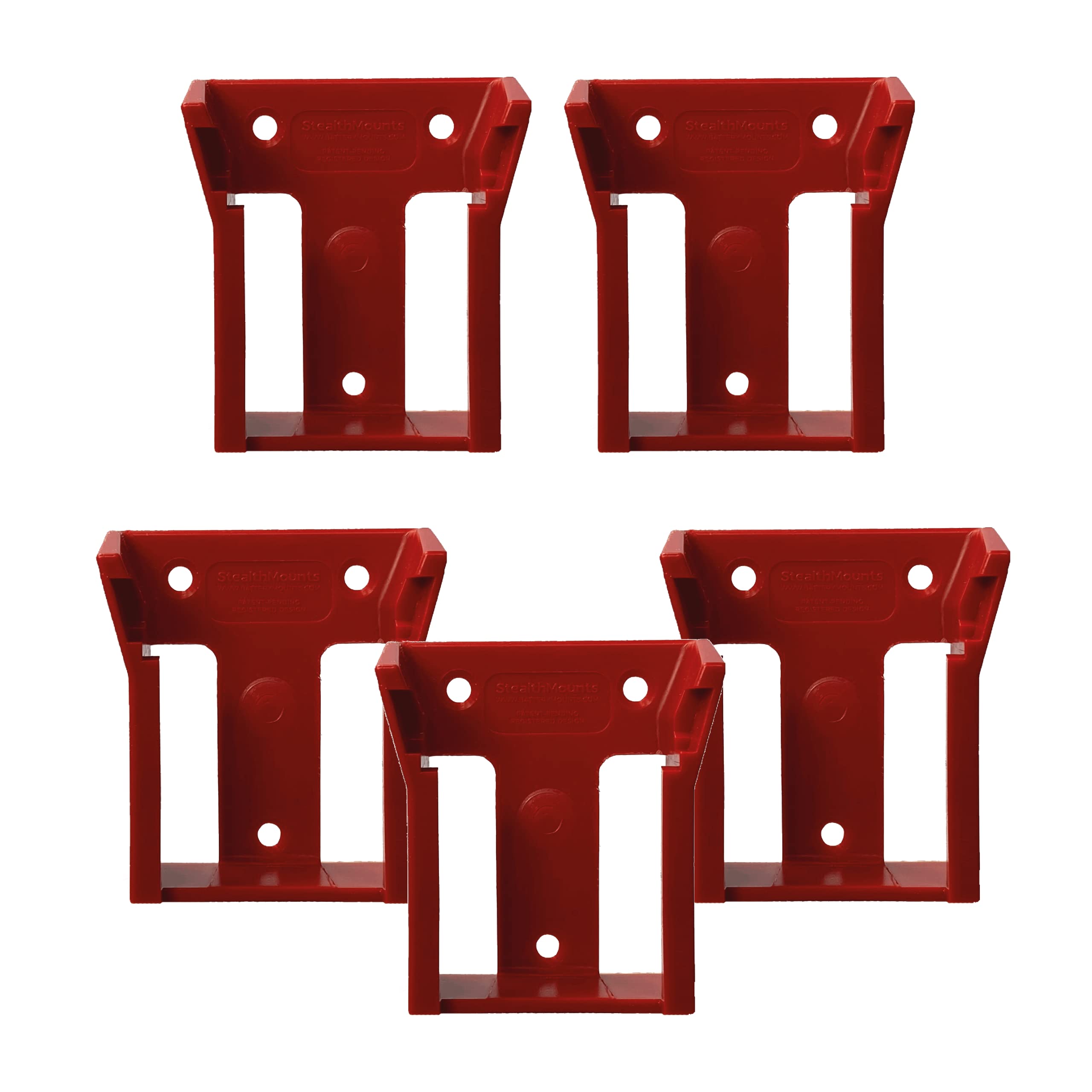 StealthMounts Battery Mounts for Milwaukee M18 | Cordless Battery Holders for Milwaukee 18v Power Tools | 5 Pack | Red Battery Organizers for Milwaukee