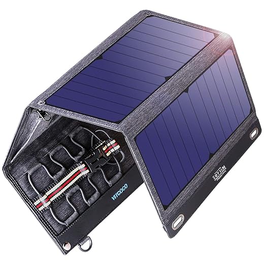 VITCOCO Panel Solar Cargador Portátil, 29W Portatil Cargador Solar Portátil Plegable Impermeable Power Bank con 2 USB de Salida Puertos Smartphone, ...