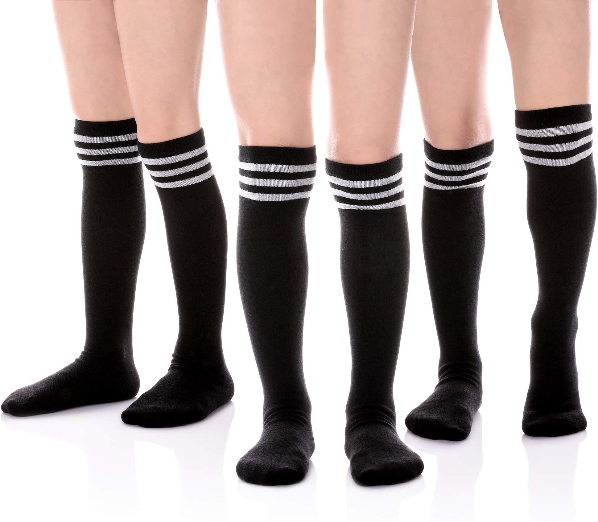 MIUBEAR Girls Cotton Knee High Socks School Girls Uniform Soccer Sport Socks 3-13 Years Old Pack Of 3