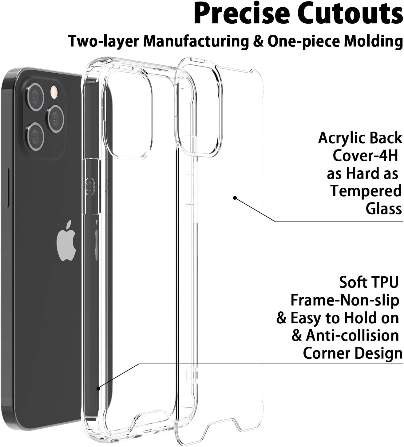Temdan for iPhone 12 Case/iPhone 12 Pro Case 6.1" [Drop Protection] [Shock-Absorbing Corners] Acrylic Case for iPhone 12/iPhone 12 Pro 2020 6.1inch – Clear