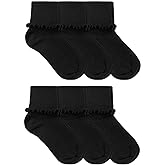 Jefferies Socks Girls Seamless Ruffle Cotton Cuff Crew Slouch School Socks 6 Pair Pack