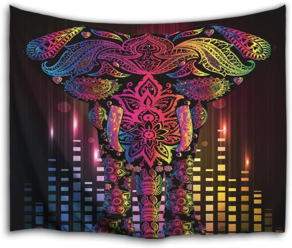 Colorful Star Elephant Colorful Drawing Design Wall Hanging Tapestry Polyester Fabric Wall Blanket Decorations for Bedroom Dorm Living Room 80" W x 60" L (203x153cm)