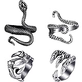 Hicarer 4 Pieces Vintage Punk Rings Octopus Dragon