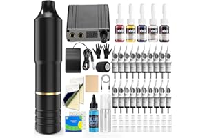 NAZZOR Tattoo Gun, Tattoo Gun Kit Tattoo Machine Kit Tattoo Pen Rotary Tattoo Machine Tatoo Gun Kit for Beginners with 20 Tattoo Cartridges Needles and 5 Tattoo Inks