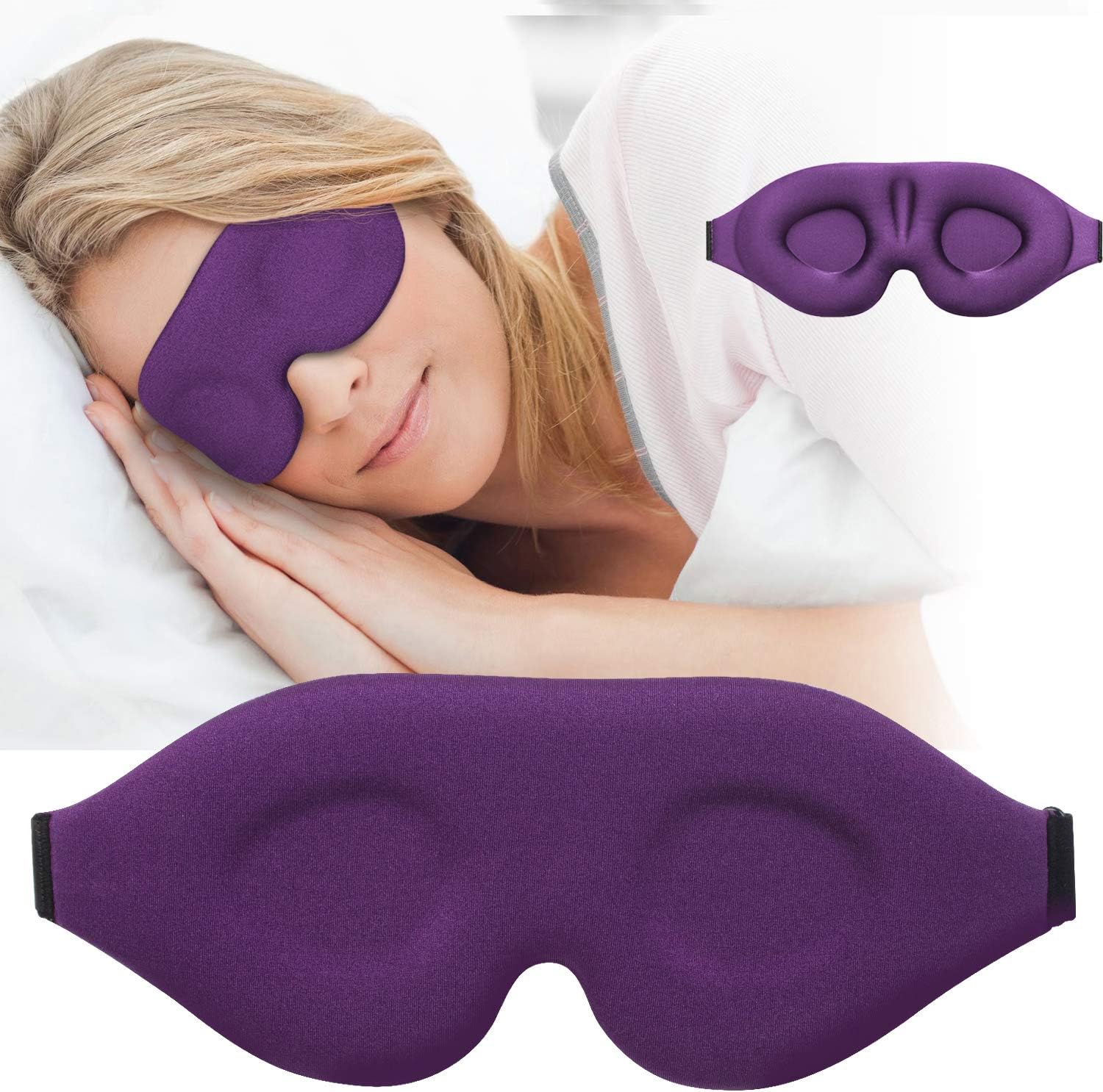 3D Sleep Mask, New Arrival Sleeping Eye Mask for Women Men, Contoured Cup Night Blindfold, Luxury Light Blocking Eye Cover, Molded Eye Shade with Adjustable Strap for Travel, Nap, Meditation, Purple: Health & Personal Care