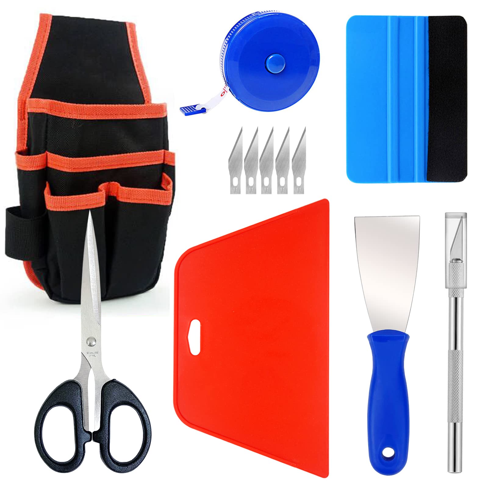 Ewrap Wallpaper Tools Wallpaper Hanging Kit with Tool Pouch, Trimming Tool, Squeegee, Paint Scraper, Paint Brush, Tape Measure