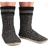 cosyone1997 Men's Slipper Socks, Winter Cable Knit Non-Skid Warm Slipper Socks, Cozy Soft Indoor Socks with Fluffy Sherpa Lined