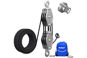 FITHOIST Block and Tackle 2200 LBS Breaking Strength Heavy Duty Pulley, 50 Ft Rope Pulley, 5:1 Lifting Power Pulley System, Pulley Hoist for Animal Husbandry, Warehouses, Constructions(Black)