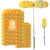 6 ft Extendable Duster Handle with 18 Refills, Compatible with Swiffer, 360&deg; Heavy Duty Duster Refills Kit for Cleaning, Office, Ceiling Fan, Baseboard &amp; Blind