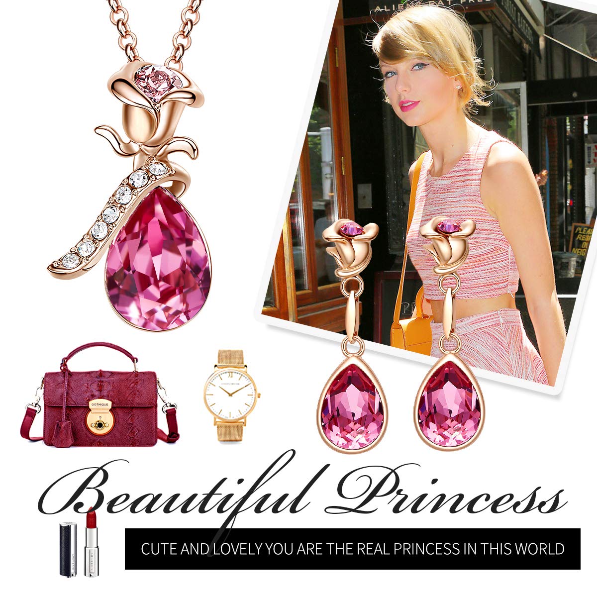 CDE Jewelry Set Flower Swarovski Necklace Earring Fashion Jewelry Gift for Women