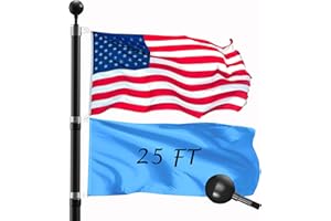 Wphold 25FT Telescopic Flag Pole Kit: Extra Thick Telescoping Flag Poles, Black Heavy Duty Flag Poles for Outside House Inground with 3x5 American Flag