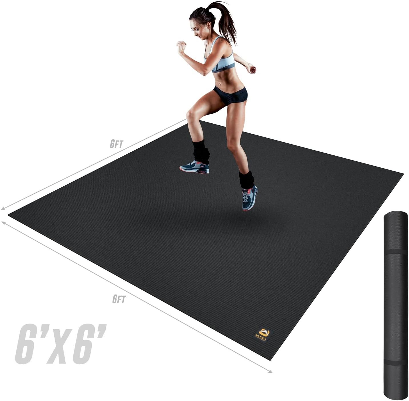 Ultra Fitness Exercise Work-Out Mat - Extra Thick Work Out Mat for Any Home Gym or Fitness Center, Anti-Microbial Fitness Mat for Yoga, Weight Training and Stretching (6 x 6 ft, Large)