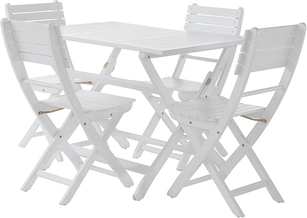 Amazon Com Gdf Studio Vicaro 5 Piece Wood Outdoor Folding Dining Set Perfect For Patio With White Finish Garden Outdoor