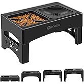 Ormalla Elevated Slow Feeder Dog Bowls, Adjustable Raised Dog Bowl with No-Spill Water Bowl, Non-Slip Stand for Large, Medium, Small Dogs - 4 Heights: 3.7", 8.5", 10.1", 11.7" - Black