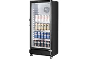 VEVOR Commercial Merchandiser Refrigerator, 5.7 CU.FT Glass Door Display Refrigerator Upright Fridge, Beverage Refrigerator Cooler Merchandiser with 3 Adjustable Shelves and Soft LED Light, Black