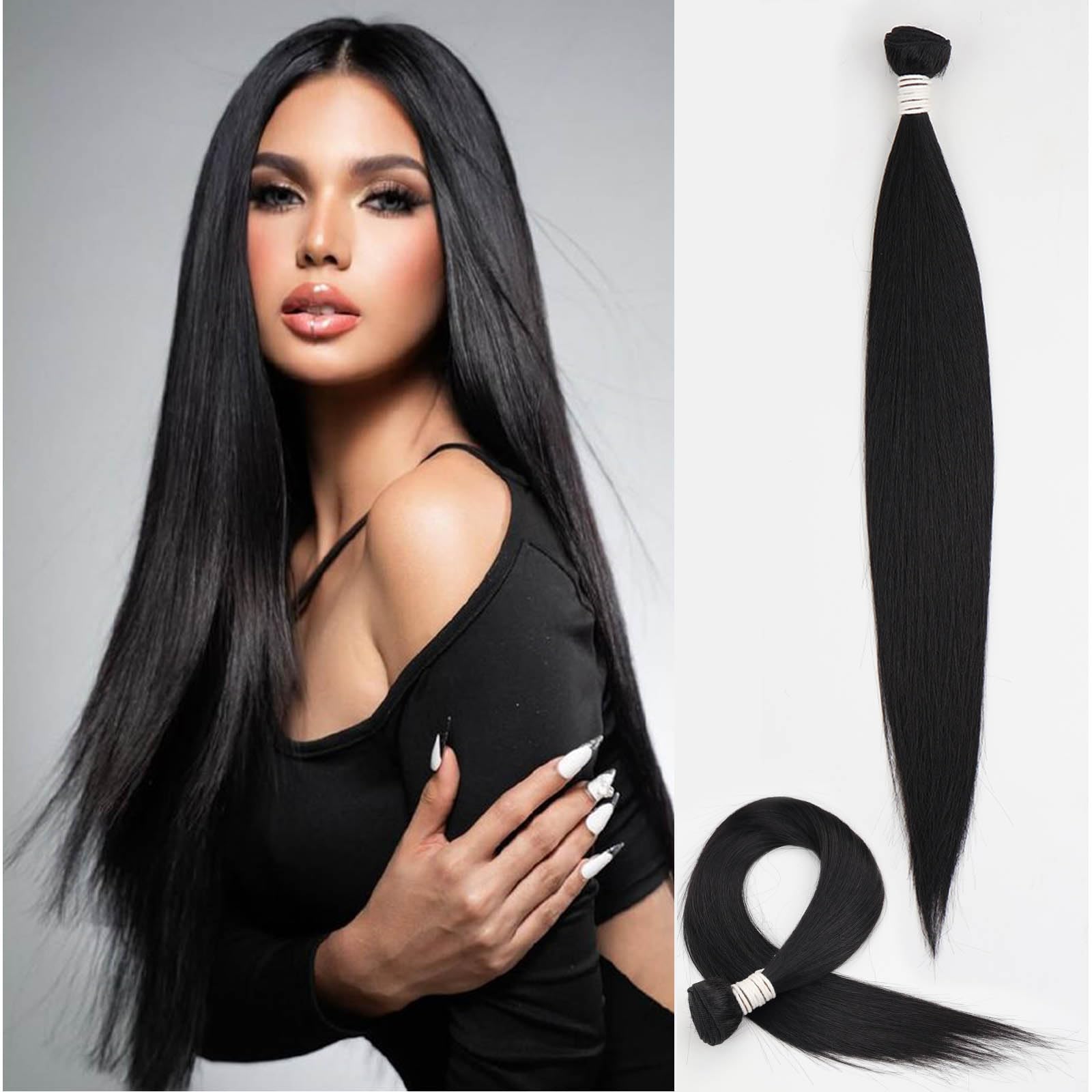 Photo 1 of Straight Hair Bundles 1 Pack Protein Fiber Synthetic Hair Weave for Women Straight Bundles Silky Soft, No-Tangle, Natural Look Extensions (Natural Black 1B, 24 Inch)