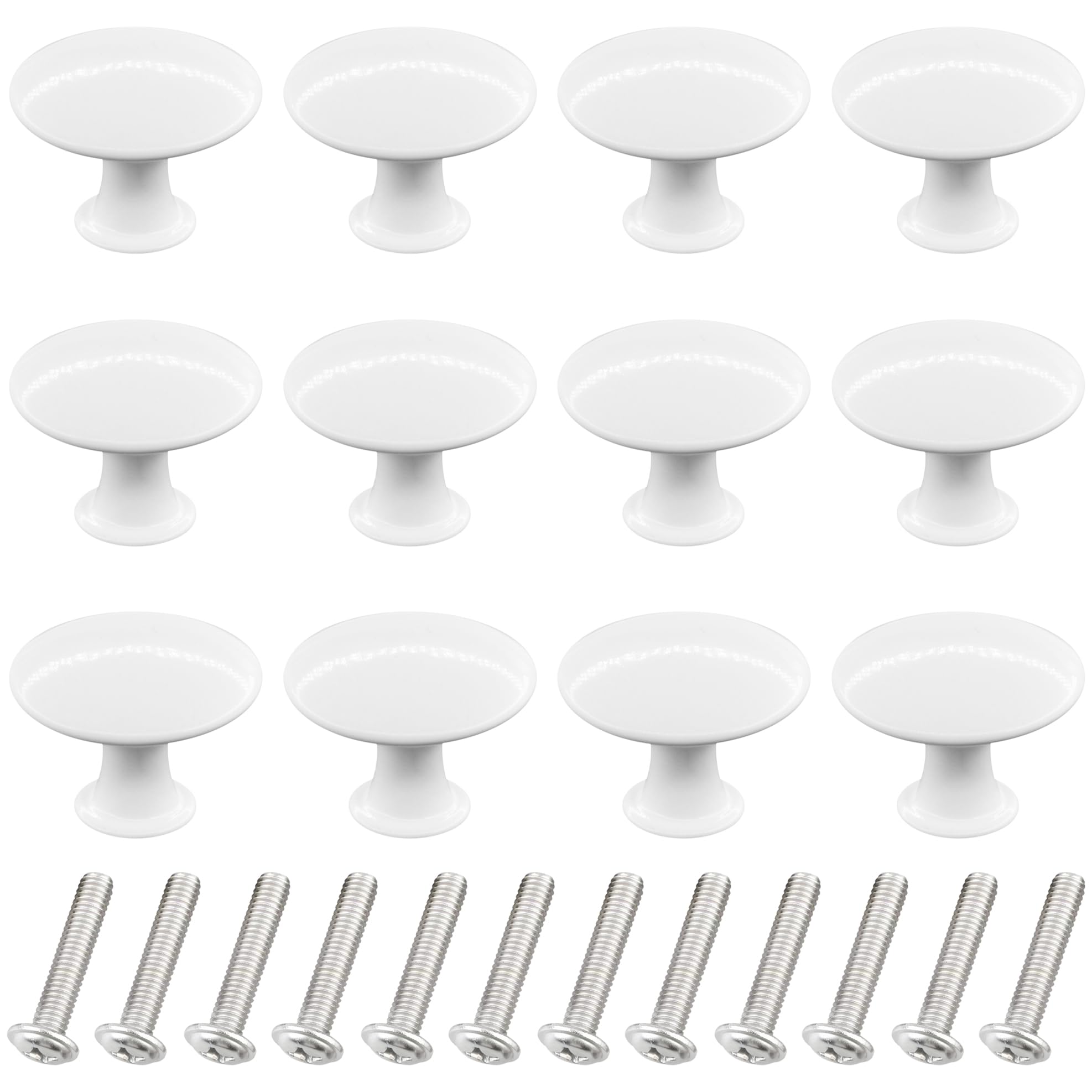 DDHOMIN 12 PCS Round Drawer Knobs Pulls,Cupboard Door Knobs (White)
