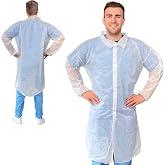 AMZ Supply Disposable Lab Coats, White, 3X-Large, 42 GSM Polypropylene Protective Coat with Elastic Wrists, Hook &amp; Loop, No Pockets, Pack of 5