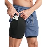 Aolesy Men's 2 in 1 Running Shorts 5" Workout Gym Athletic Shorts for Men Quick Dry Lightweight Training Shorts with Pockets