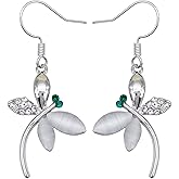 Navachi 18k Gold Plated Multicolor Crystal Created-Opal Dragonfly Dangle Earrings
