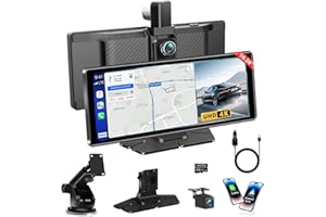 JANSITE Apple Carplay Screen for Car w 4K Dash Cam 350° Rotatable Camera 10.26" Wireless Apple Car Play & Android Auto Screen, GPS Navigation Bluetooth Music Mirror Link Video Voice Control