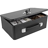BOMCET Fireproof Document Box with Key Lock, Portable Metal Safe Box with Carrying Handle to Secure Money, Jewelry, Document, Passport, Size 12.7 x 8.7 x 4.6 Inch